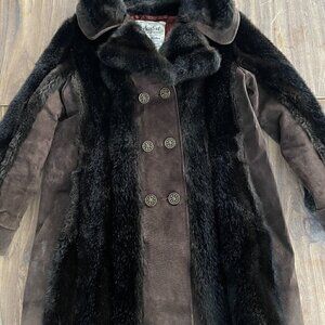 Lykafur Brown Faux Fur Coat for Women Vintage Tissavel France - Sz M w/S…